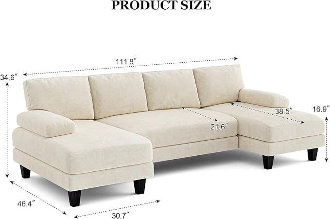 U Shaped Sectional Couches for Living Room, 111 Inch Modular Sofa with Double Chaise, Large Lounge Couch for Apartment, Warm White - Image 5