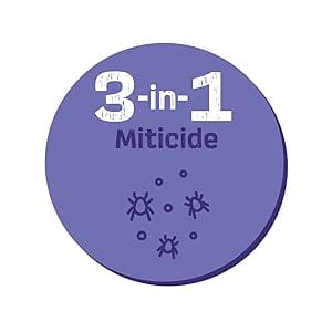 circle icon with mite illustration with headline four in one miticide