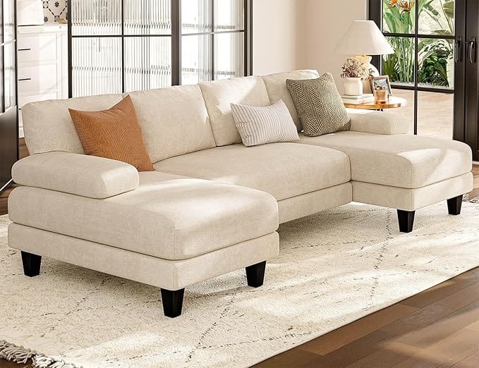 U Shaped Sectional Couches for Living Room, 111 Inch Modular Sofa with Double Chaise, Large Lounge Couch for Apartment, Warm White - Image 3