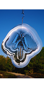 Wind Spinner 12inch 3D Silver Angel Crafts Ornaments Mirror Stainless Steel Metal Wind Sculptur