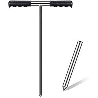 Kanayu Stainless Steel 32-48 Inch Height Adjustable Soil Probe Rod Ground Rod Septic Tank Locator Tool with T Handle for Locating Water Lines Underground Pipes Gopher Runs (Silver,48 Inch)