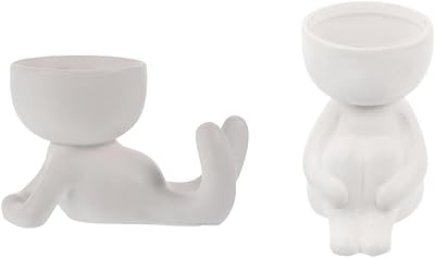 Cabilock Home Decor 2pcs Ceramic Human Planter Head Face Vase Flower Pot Succulent Cactus Planter Bonsai Planters Home Decoration Desk Decor
