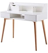 Versanora Creativo White Work Study Table Desk With Storage Drawer Shelf Natural Finish For Livin...