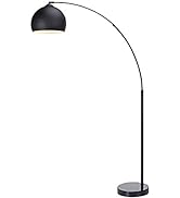 Teamson Home Arquer Real Marble Base Modern LED Arc Floor Lamp Tall Standing Hanging Light with B...