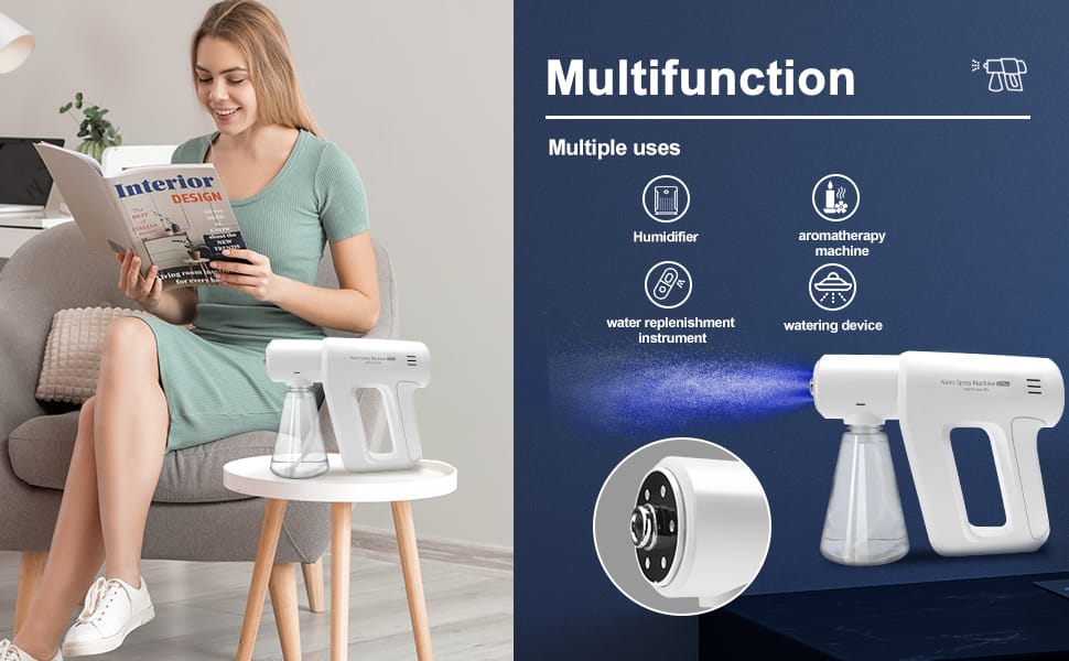 Atomizer Sprayer，Rechargeable ULV Nano Sprayer with Blue Light,Electrostatic ULV Atomizer Sprayer