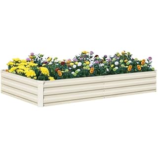 BUTUNITA Raised Garden Bed Outdoor, 8x4x1ft Garden Box, Beige Garden Bed, Metal Raised Garden Bed for Gardening Vegetables Flower Garden Planter Box Large Raised Bed