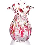 Handblown Glass Vase, Modern Art Flower Vase with Pink Petal Decorative for Home Decor, 8.7 inch/...