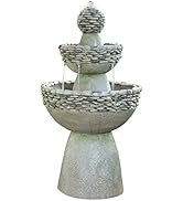 Teamson Home Majestic 3 Tiered Stone Look Zen Pedestal Floor Waterfall Fountain with Pump for Out...