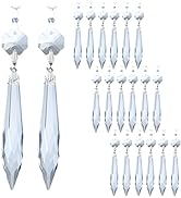 20Pcs Chandelier Icicle Crystal Prisms with Bead Crystals Lighting Lamp Replacement Parts (63mm, ...