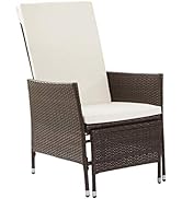 Teamson Home Patio High Back Chair PE Wicker with Pull-Out Ottoman and Cushions, Brown and White