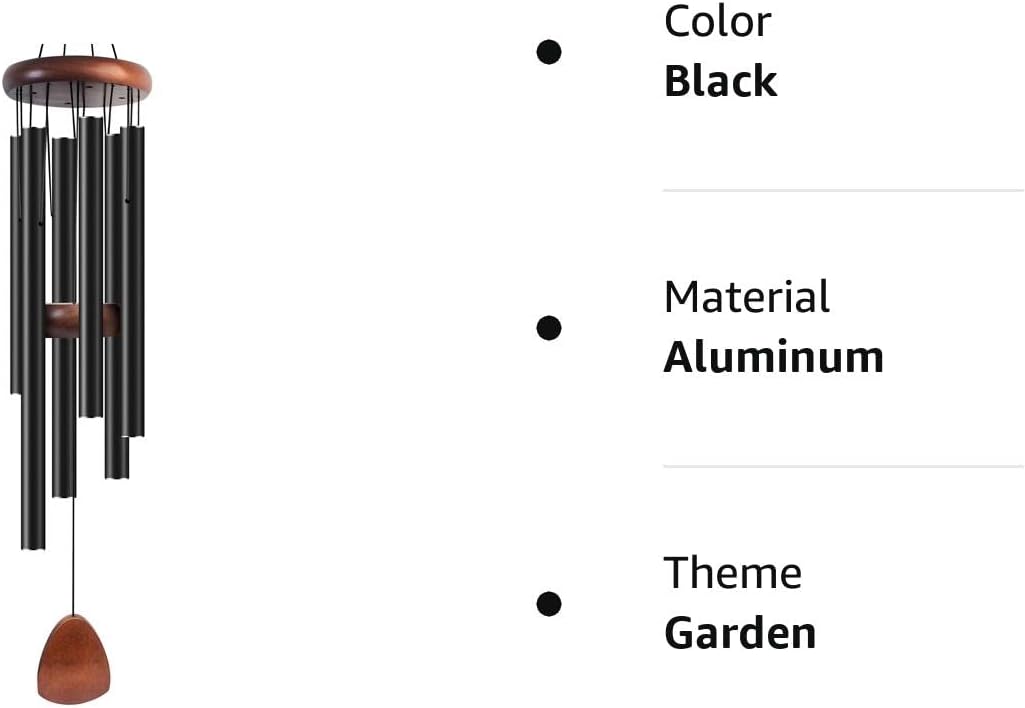 Large Aluminium Wind Chimes 37" Inches to Create a Zen Atmosphere for Outdoor, Garden, Patio Decoration with Wind Catcher, Classic Black, Suitable as A Gift for Unisex - Image 16