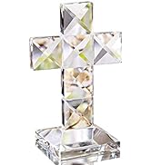 Crystal Cross Traditional Standing Cross On Base Clear 5'' Tall Glass Tabletop Cross Figurine Chr...