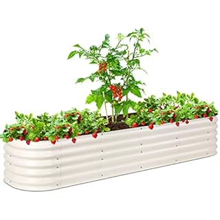T4U Raised Garden Bed,17" Tall 8ft X 2ft Zinc-Aluminum-Magnesium Stainless Steel Durable Metal Planter Box, Easy to Install, Outdoor Planter Garden Bed for Vegetables Flowers Fruits etc