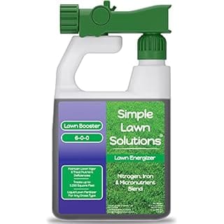 Commercial Grade Lawn Energizer- Liquid Fertilizer Booster with Iron & Nitrogen- Turf Spray Concentrated Fertilizer for Deeper Green- Any Grass Type, All Year- Simple Lawn Solutions- 32 Ounce