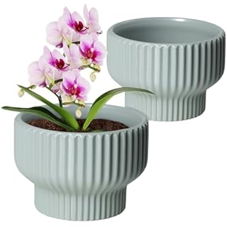 QRRICA Ceramic Plant Pots 5.7 Inch pots for Indoor Plants with Drainage Holes and Saucers - 2 Pack Ceramic Planter Pots-Blue