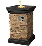 Teamson Home 40,000 BTU Outdoor Square Slate Rock Propane Pillar Firepit Fire Place with Steel Ba...