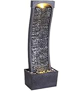 Teamson Home Indoor/Outdoor Stone Waterfall Water Fountain with LED Lights for Garden Patio and D...