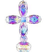 Crystal Cross Standing Colorful Traditional Cross On Base 7'' inches Glass Tabletop Figurine Chri...