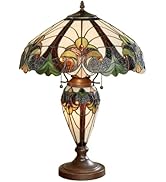 Clavillia Stained Glass Table Lamp Hunter Green One Size - Lampshade with Nightlight - Antique Ae...