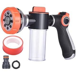 Garden Hose Sprayer Nozzle, Hose Nozzle with 8 Sprayer Patterns, 3.5 oz Soap Dispenser Bottle Foam cannon Washing Kit, Thumb Flow Control Shut Off Valve, For Lawn Garden,Washing Cars,Cleaning, Pets
