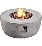 Teamson Home Concrete Propane Gas Fire Pit Table with ETL Certification, PVC Cover and Lava Rocks...