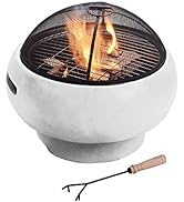 Teamson Home MGO Light Concrete Round Charcoal and Wood Burning Fire Pit for Outdoor Patio Garden...