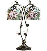 Touch of Class Jacinthia Floral Stained Glass Double Shade Table Lamp - Red and Pink Flowers - Ha...