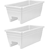 The HC Companies 24 Inch Wide Heavy Duty Plastic Deck Rail Mounted Garden Flower Planter Boxes with Removable Drainage Plugs,