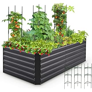 Quictent Galvanized Raised Garden Bed 6x3x2 Ft Metal Planter Box Bottomless for Backyard Outdoor, Include 3 pcs Tomato Cages 1 pc Weed Barrier (Dark Gray)