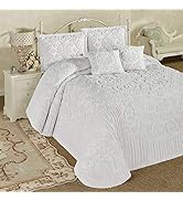 Touch of Class Laurent Grande Chenille Bedspread Set White | Cotton | Oversized Luxury Bedding | ...