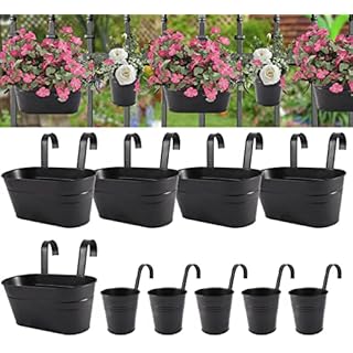 5pcs 5.5"x10.6" Metal Iron Hanging Flower Pots and 5pcs 3.8" Hanging Flower Pots Metal Iron Bucket Planter(Black)