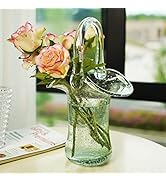 Hand Blown Glass Flower Vase Collection for Home Wedding Modern Centerpieces Decorative (Green)