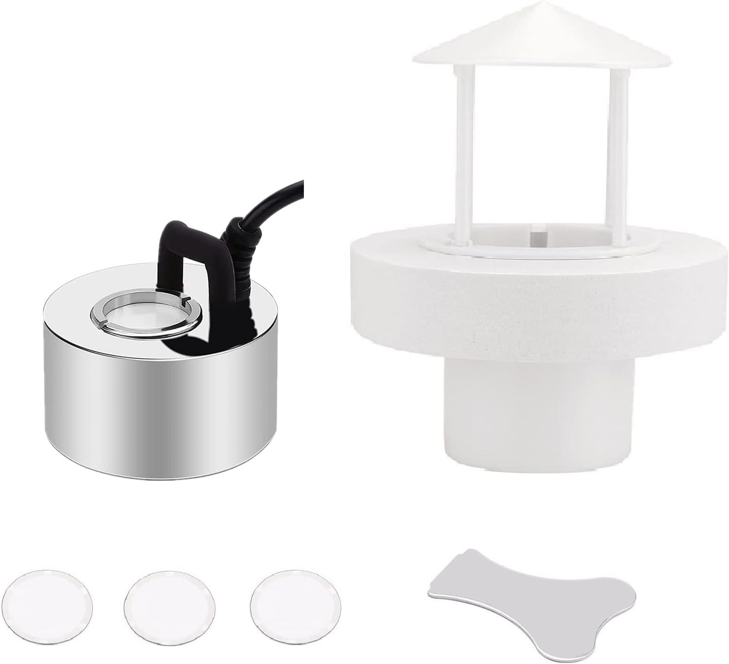 FITNATE 350ml/H Mist Maker Metal Fogger Atomizer for Water Fountain Pond Pot Rockery Sink, with Removable Splash Guard,Atomized disc and Changing Tools