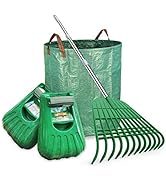 Gardzen Large Leaf Scoop & 12 Tines Gardening Leaf Rake Set, Comes with 72 Gallon Garden Bag