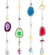 Hanging Crystal Suncatcher for Window Pack of 4 Agate Geode Slice Decor Sun Catchers Prism Rainbo...