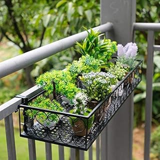 YXQ Patio Plant Flower Pot Holder Railing Shelf, Plant Pots Holder Windows Decorate for Balcony Decor,Patio or Porch Fence Railing，Black