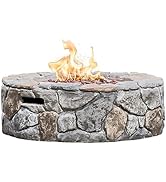 Teamson Home Round Stone Look Propane Gas Fire Pit Fire Table with ETL Certification, PVC Cover a...