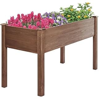 LZRS 40.5x20.5x30 inches Raised Garden Bed Elevated Wooden Planter Box Stand with Legs for Herbs,Vegetables,Flowers,Great for Outdoor Patio, Deck,220lb Capacity,Brown