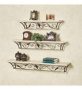 Touch of Class Delia Ivory Wooden and Gold Metal Fleur De Lis Wall Shelf - Elegant Organizer Deco...