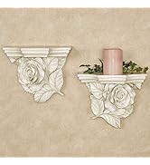 Touch of Class Rose Floral Blooming Decorative Wall Shelves Set - Resin - Antique White - Charmin...