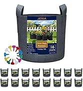 JERIA 16-Pack 5 Gallon Grow Bags, Heavy Duty Thickened Nonwoven Fabric Pots Container with Reinfo...
