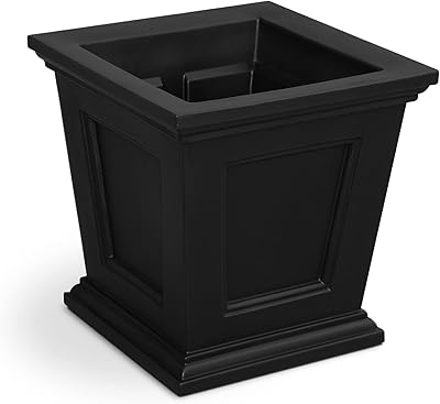 Mayne Fairfield 16in Square Planter - Black - 16in L x 16in W x 16in H - Polyethylene - Built-in Water Reservoir (5887-B)