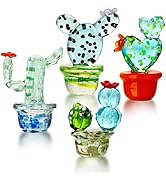 Set 4 Handmade Glass Mini Cactus Art Hand Blown Glass Figurines Collectibles Home Office Desk Tab...