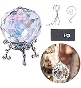 60mm Glass Faceted Ball Paperweight with Stand Crystal Suncatcher Hanging Crystal Prisms Tabletop...
