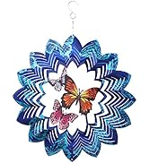OMCCHK Butterfly Wind Spinners Outdoor Metal Large,Kinetic Blue Craft Hanging Garden Yard Decorat...
