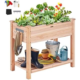 VEVOR Raised Garden Bed 34x18x30in with Sturdy Legs, High End Natural Fir Wood Planter Box Elevated Planting Stand for Backyard/Garden/Patio/Balcony w/Non -Woven Liner & 1 Set of Tool, 165lb Capacity