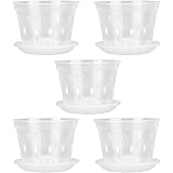 Aramox Orchid Flower Pot, 5 Sets Orchid Flower Pot Breathable Clear Orchid Planting Pot with Holes Saucers for Indoor Outdoor