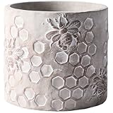 ENGENDER Flower Pot Unique Planter Bee Pattern Cement Planter Vintage Distressed Style Decorative Plant Pot with Drain Holes