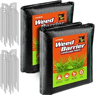 LAVEVE 3FTx 100FT Weed Barrier Landscape Fabric, 3.2oz Premium Heavy-Duty Gardening Weed Control Mat, Ground Cover for Gardening, Farming with 20 U-Shaped Securing Pegs