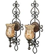 Touch of Class Leyanna Mosaic Wall Sconce - Aged Brown Pair - Handcrafted - Made of Metal, Glass ...
